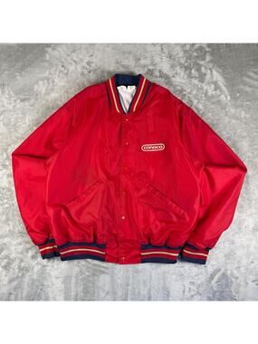 Vintage 70’s Conoco Union Made Unitog Red Satin Varsity Bomber Jacket Size L
